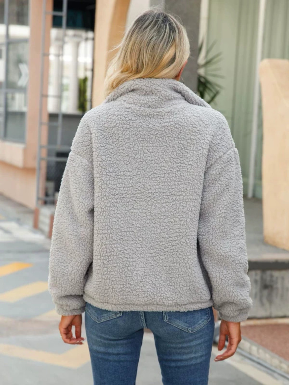 ZARA Fall Shiny Fleece Knit Long Sleeve Loose Stand Collar Pocket Zip Cardigan